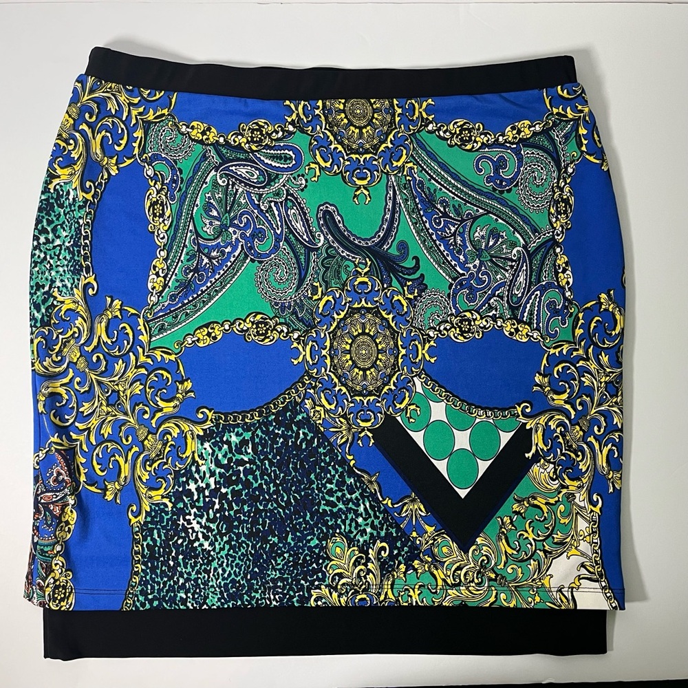 Y2K Gold Baroque Paisley & Leopard Print Mini Skirt | Royal Blue